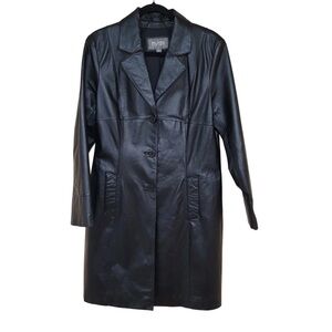 Wilsons Leather Women's Black leather trench coat L